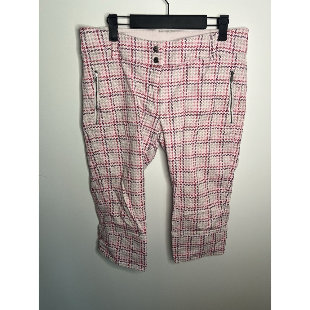 Cross Sportswear of Sweden Wm LG Plaid Pink White Capri‎ Athleisure Pants Golf